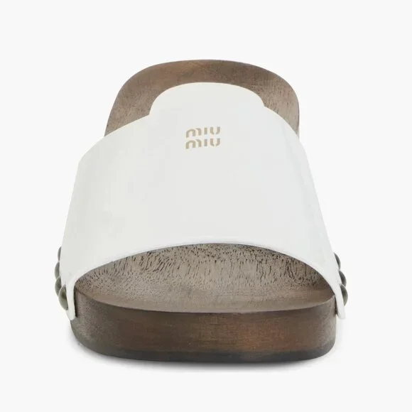 MIU MIU 5Z425E White Patent Leather Wooden Clogs Sandals, sz 38 - Picture 4 of 16